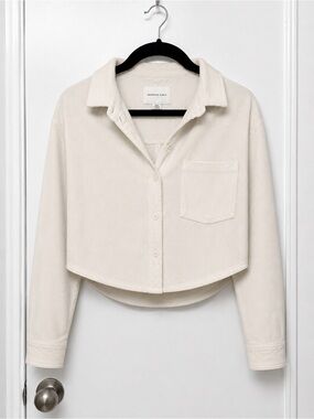 American Eagle Cream Corduroy Shirt Jacket